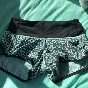 black and blue polka dot speed shorts